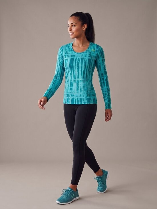 Under Armour Tops - Under Armour HeatGear Long Sleeve Athletic Shirt XL Teal Blue Printed Top